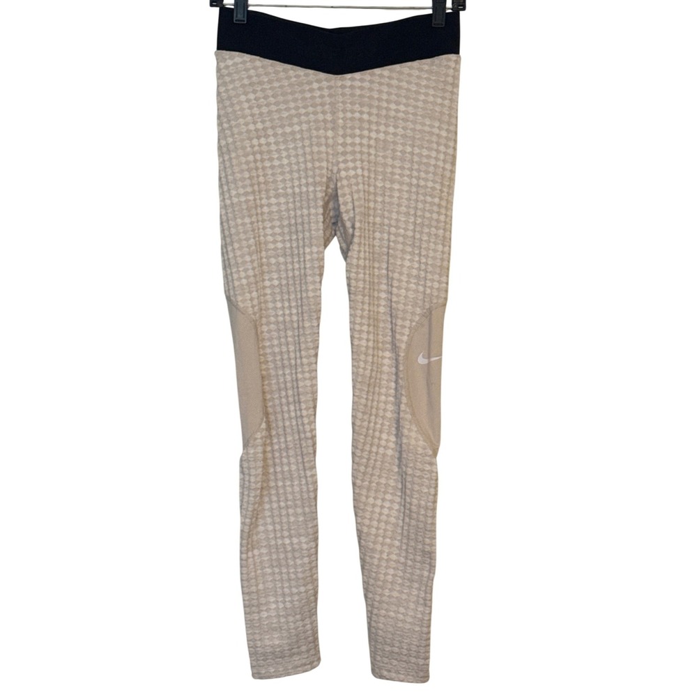 Nike Pro Hyperwarm Leggings Womens Medium Cream White Thermal Textured Tights